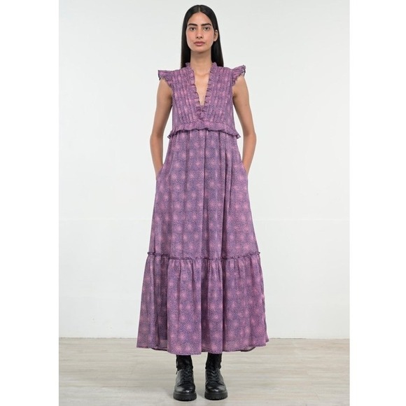 Banjanan Dresses & Skirts - Banjanan Madison Indian Floral Tiered Cotton Maxi Dress S Romantic Boho Pink